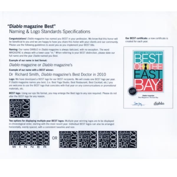 Diablo Magazine's "Best of the East Bay" naming and logo standards specifications document.